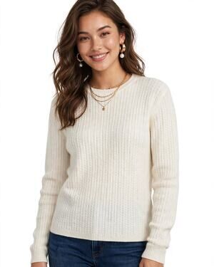 Prive Cashmere Cable Knit Ivory Pullover Capsule Wardrobe Basic Sweater Size M